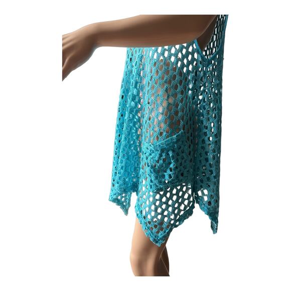 Kaktus sleeveless Tunic Open Weave Crochet Lagenlook Boho in blue size large - Picture 6 of 12